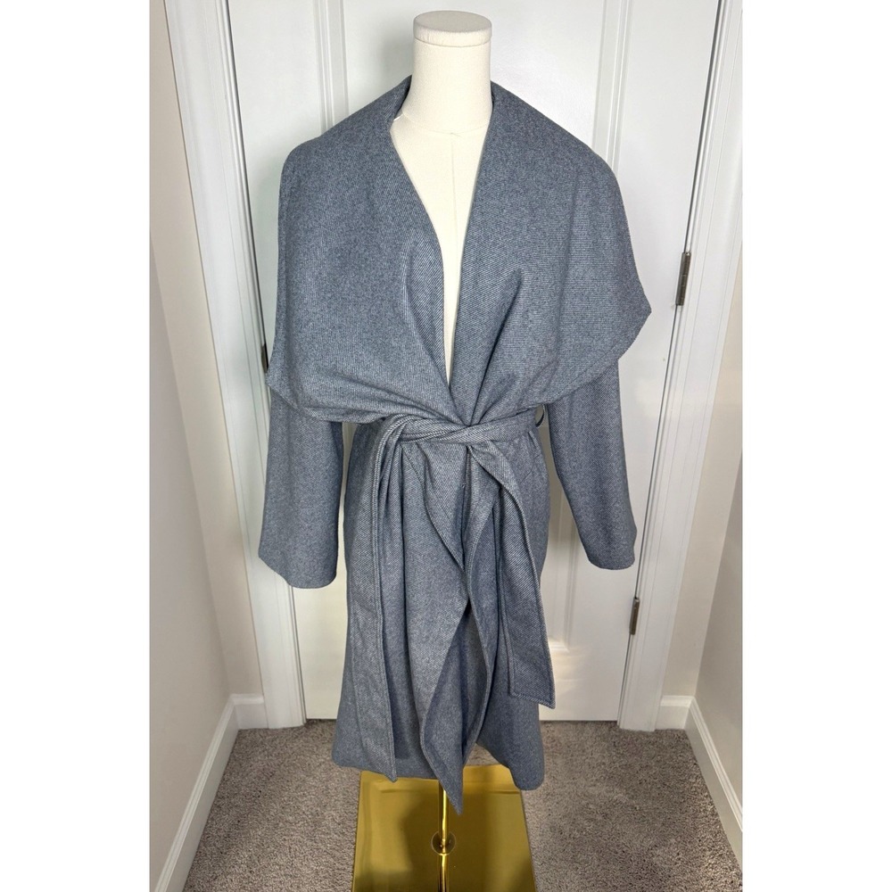 A New Day Women's Gray Wrap Trench Coat Belted Tie Mid-Length Size Medium